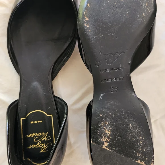 Black Patent Leather Flats with Gold Buckle - Picture 4 of 5